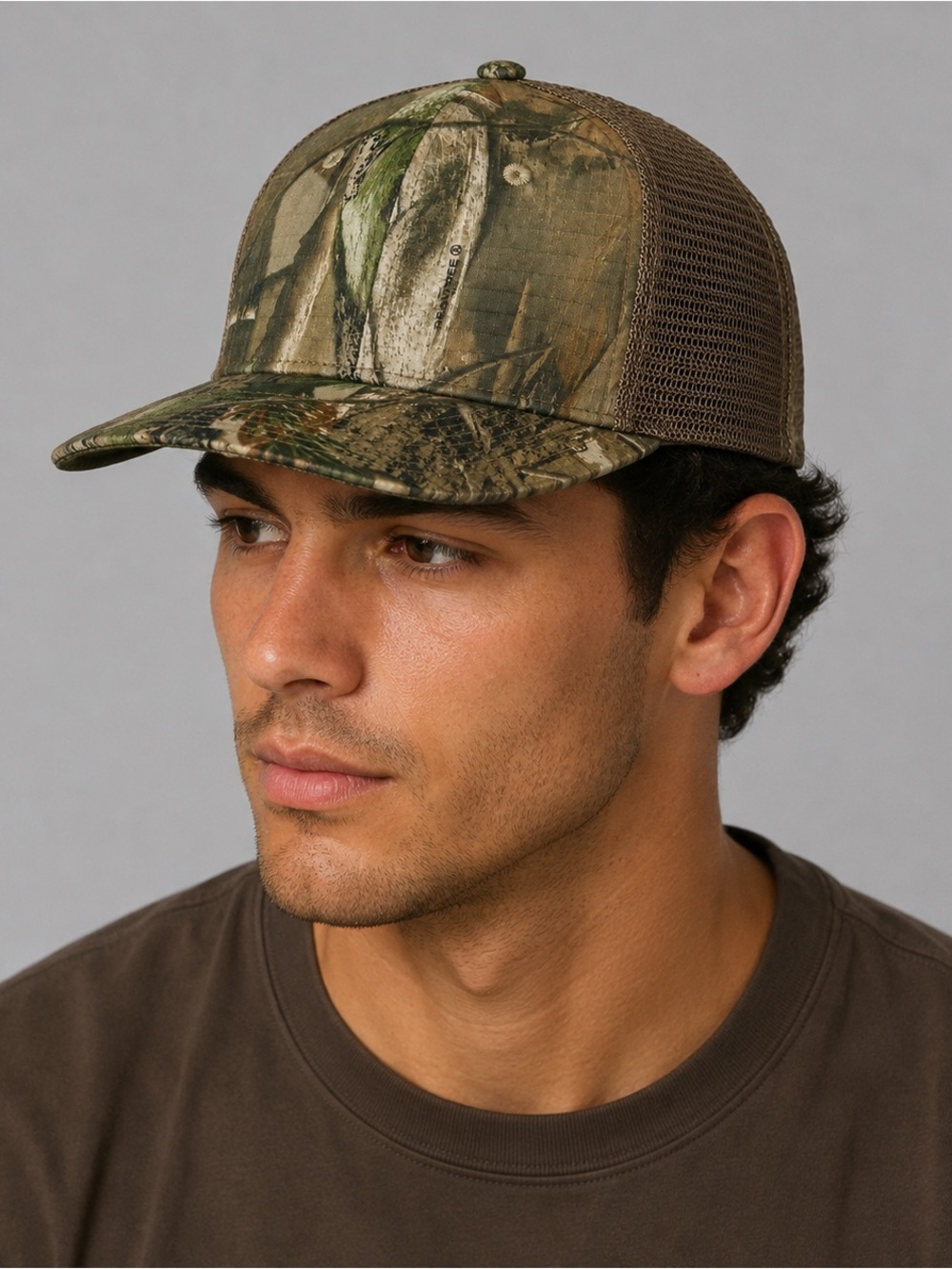 Decky Camo Mesh Trucker Snapback Hat Hunting Outdoor Brown Adjustable Cap